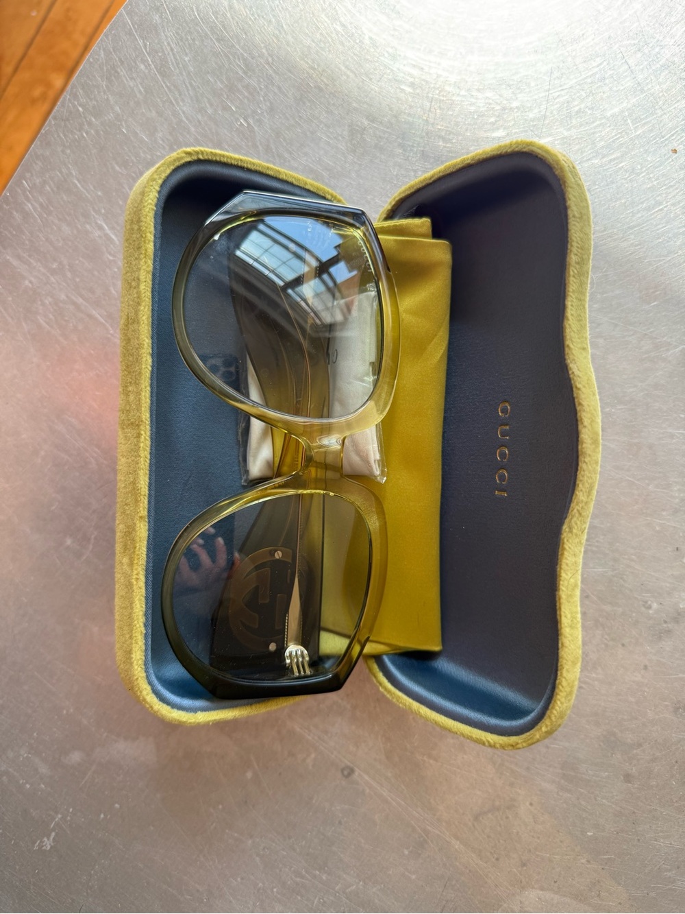 Gucci Translucent Olive Green Oversized Square Sunglasses